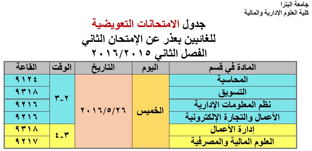 Second Makeup Exam Schedule - Faculty of Administrative and Financial Sciences.jpg