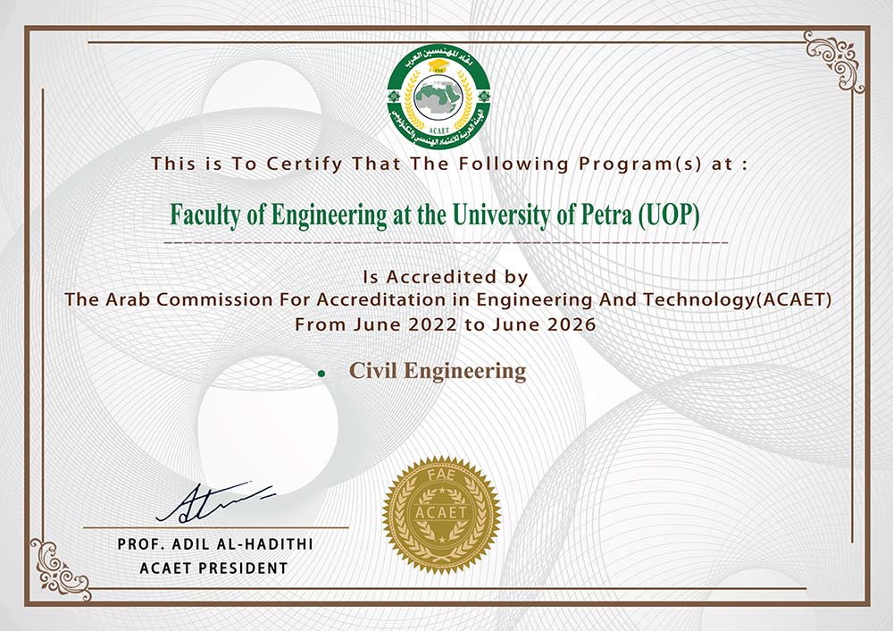 The Faculty of Engineering at the University of Petra obtains engineering and technological accreditation from the Arab Commission